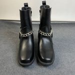 Pazzle Chain Accent Ankle Boots Women's Black Block Heel Square Toe Sz 7.5 NWOT Photo 2