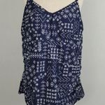 Kona Sol Shirred Tankini Swim Top Plus size 18W blue white tribal ruched sides Photo 0
