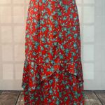 Love, Whit. By Whitney Port Red Blue Floral midi Skirt Size Large Photo 4