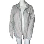 New Balance Jacket Women Large Gray White Stripe Windbreaker Workout Athleisure Photo 1