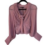 ZARA Rose Pink Formal Ruched Romantic Top Career Necktie Button Cuff Small NWOT Photo 1