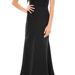 Mac Duggal  Black Bow Shoulder V Neck Gown Dress, size 4 Photo 0