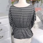 Iz Byer Batwing Dolman Sleeve Gray Top Striped Blousey Womens Small Photo 6