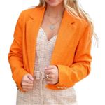 NWOT DOLCE CABO Shaniah Tweed Crop Blazer Single Button Jacket in Orange Size L Photo 2