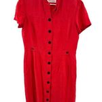 Dana Buchman  12 100% silk button front red shirt dress business vintage 80s Photo 0
