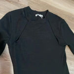 ZARA  knit midi dress Front cutouts Long sleeved Black Size S NWT Stretchy Sleek Photo 3