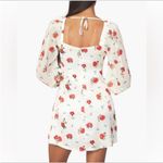 We Wore What  Dress 6 White Red Long Sleeve Roses Floral Puff Sleeve Cowl Photo 12