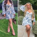 Reformation | Cammi Floral Long-Sleeve Mini Dress in Corsica Blue Photo 1