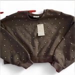 ZARA  Women's Brown Studded Crewneck Sweater Photo 7