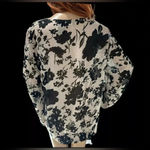 Nicole Miller Black White Floral Top Size 12 L/XL Sheer Blouse Long Sleeve Top Photo 4