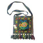 Embroidered Ethnic Bag with Floral and Fringe Details Blue Photo 2