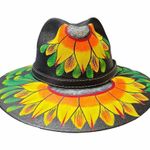 HAT MEXICAN Artisanal Hand Painted Fedora Sunflower Sombrero Panama Bohon Black Photo 4