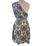 Cupshe  Asymmetrical One Shoulder Pleated Blue Damask and Cream Mini Dress Large Photo 7