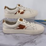 UGG  Dinale Sneaker‎ Lace Up White Mesa Sand Cow Print Leather Casual Sz 8.5 US Photo 3