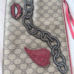 Monogram Zip clutch Web heart , lip and chain Embroidered Red Photo 0