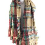 Blanket Scarf Square Tapestry Plaid Fringe Beige Red Green Square 57x53 Photo 0