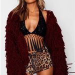 Boohoo Maroon Cropped Shaggy Knit Cardigan  Photo 0