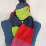Long Colorblock Sweater Scarf with Crest Emblem Pink Photo 2