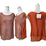 NWT Carolina Store Orange, Blue & Pink Print Sheer Sleeveless Blouse Size 12 Orange Photo 1