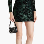 Nike NWT Maje Green & Black Riletie Sequin Mini Deep-V Cocktail Dress Sz Small Photo 0