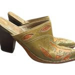 Frye  Phoenix Mule Green Tan Leather Cutout Slip On Western Heel Boho Cowgirl 7.5 Photo 0