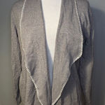 Aaeda Gray Open Front Knit Cardigan Sweater XL Draped Collar Whipstitch Detail Photo 0