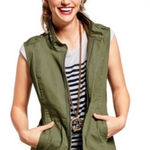 CAbi Green Utility Vest with High Collar and Epaulettes Photo 0
