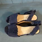 Marc Fisher Navy Suede & Cork Scalloped Platform Sandals | Women’s Sz 8.5 Photo 4