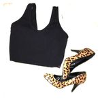 Fergalicious Fergie leopard print heels textured velvet in black & orange 8.5 Photo 1