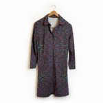 Womens Paisley Print Long Sleeve Collared Button Front Midi Dress Size Small Purple Photo 1