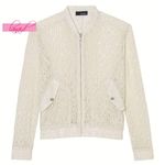 The Kooples Ecru Lace Jacket Cream Sheer Floral Cut-Outs Cutouts Crochet Bomber Coat Photo 2