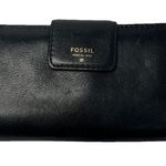 Fossil  Logan Tab Clutch Wallet Black Gold Metallic Shiny Interior Leather Photo 0