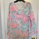 Lilly Pulitzer Amelia Island Tunic Resort White Pink CRAB Blue Top Size M Photo 0
