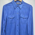 Chico's Chico’s Cornflower Blue Brushed Polyester with Pinhole Design Button Front Top Photo 2