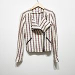 Veronica Beard Mara Stripe Tweed Boucle Woven Cotton Linen Moto Jacket 4 Photo 0
