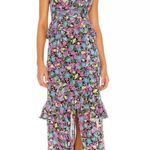 Amur Evita Silk Floral Tiered Midi Dress Photo 0