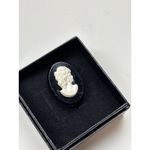 Vintage Black & White Cameo Brooch With Lady Silhouette Design In Gift Box Photo 1