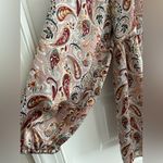MELLODAY  Paisley Ruffle Blouse Tan Brown Size L Photo 6