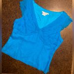 Maggy London  Short Sleeve 100% Silk Ruffled V-Neck Blouse in Aqua - size 16 Photo 5