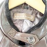 Dark Brown Lambskin Leather Belted Moto Jacket Size L Photo 2