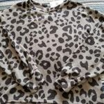 All in Favor  Womens Grey Animal Print Crop Top Long Sleeve Fleece Knit Size S Photo 0