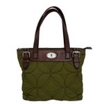Fossil Vintage Quilted Purse Tote Flower Boho Leather Zipper Olive Green Brown Photo 0