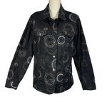 JM Collection SZ 14W Denim Jacket Geometric Embroidered Button-Up Pocket Stretch Photo 0