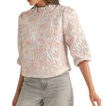&merci Floral Cropped Top Fun Bow Pink Gray Shiny Textured Evening Wedding Going Out Photo 0