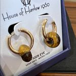 House of Harlow 1960 | Gold Hoop Tiger Eye Earrings Photo 2