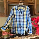 Allison Daley  Blue Plaid Blouse Womens 22W Cotton Button Down Colorful Photo 3