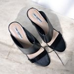 Karl Lagerfeld  Black Leather Open Toe Wedge Sandals Women’s Size 7.5 Designer Photo 0