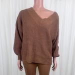 Zenana New Women's Plus Size V-Neck Off The Shoulder Waffle Knit Sweater Camel / Light Brown Sz 3X Photo 3