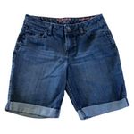 Sonoma Women's Blue Polka Dot Denim Modern Bermudas Size 6 Preloved Photo 0