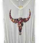Vintage Havana Floral Bull Fringe Western Boho Tank White Large Photo 1